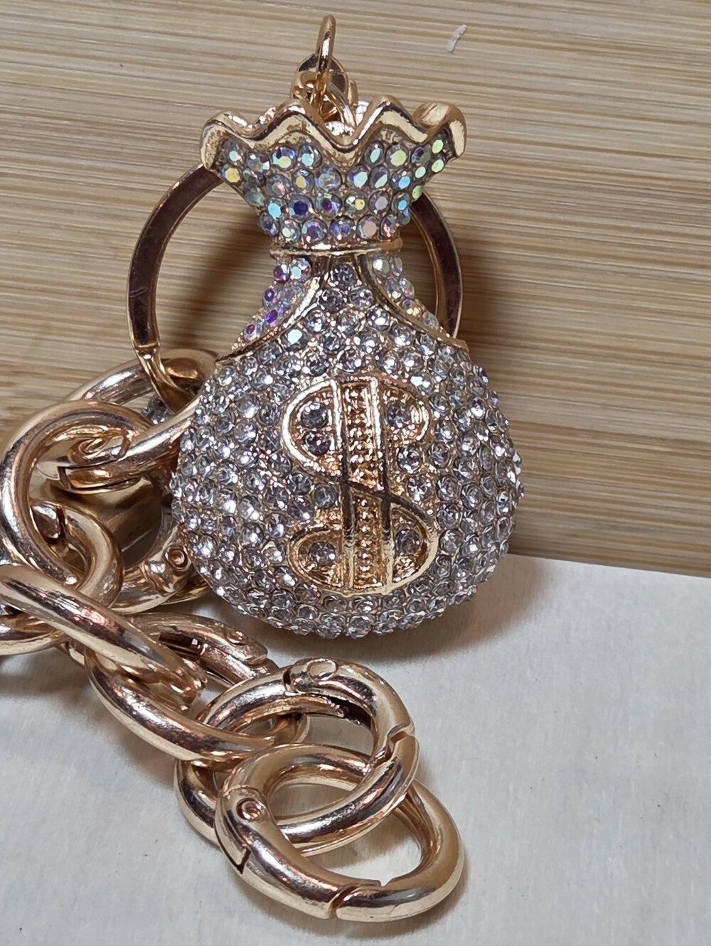 NWT✨ Icy AB Rhinestone Money Bag Gold Statement Purse Charm ✨